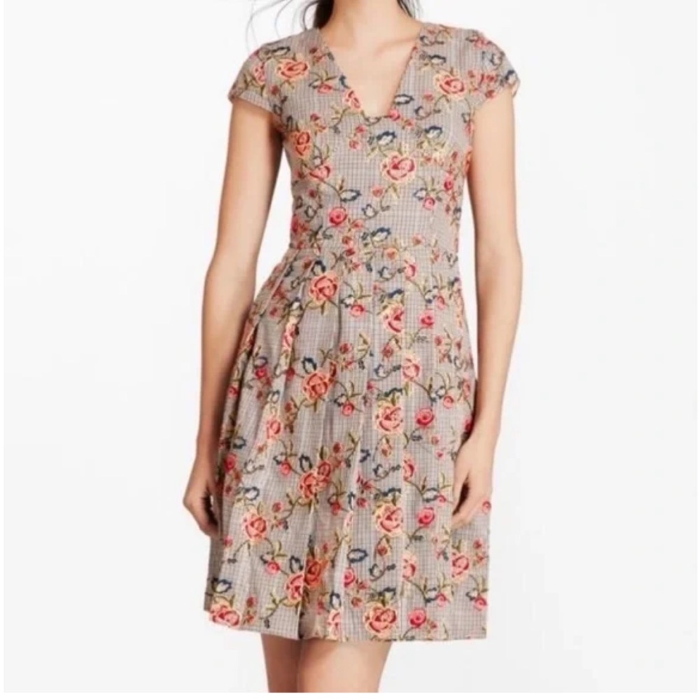 Brooks Brothers Dress Women Sz 0 Houndstooth Floral Embroidered Metallic